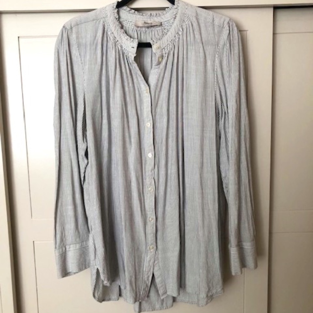 Loft Women's Long Sleeve Top XXL White with dark grey stripes